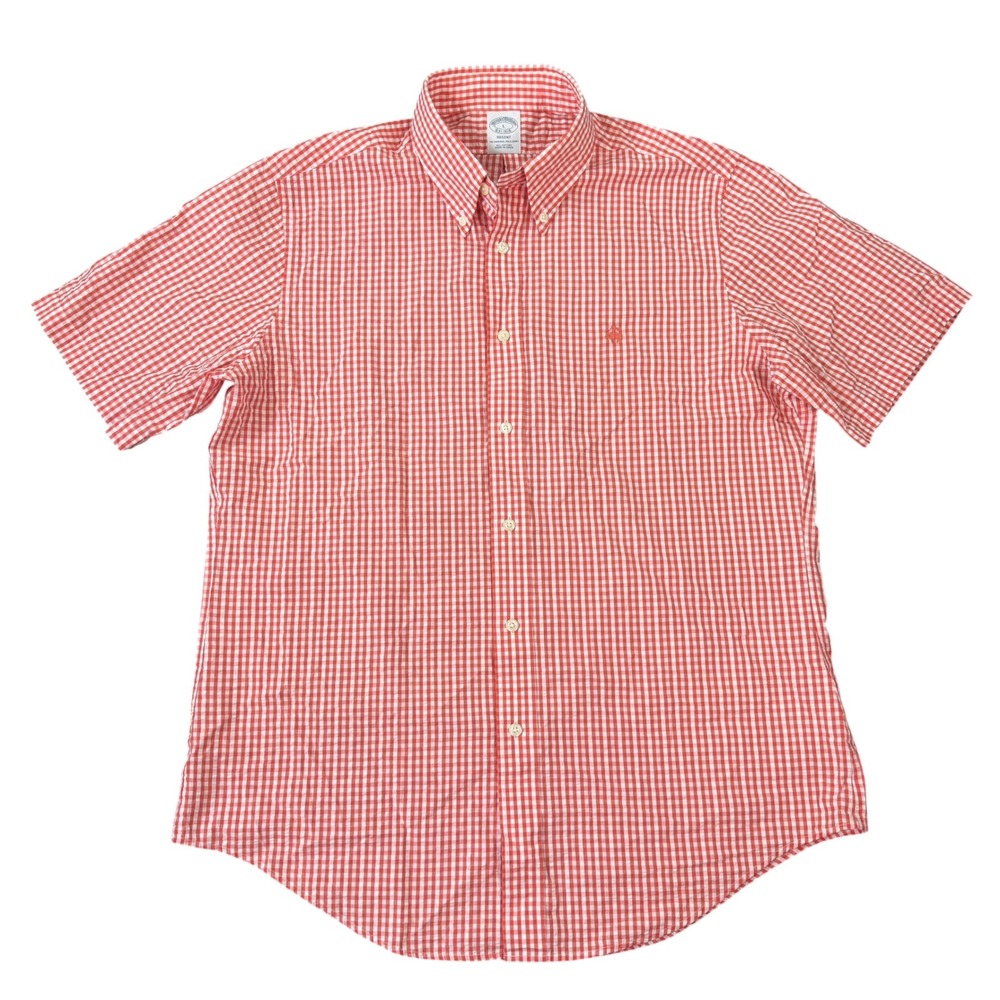 Brooks Brothers Mens Regent Gingham Check Short Sleeve Button Down Shirt Size L